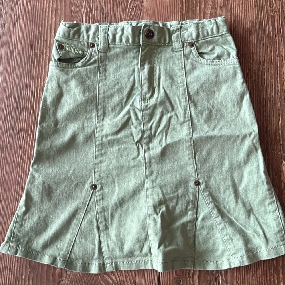 Childrens Place stretch Denim adjustable Skirt sage green Sz 6x/7